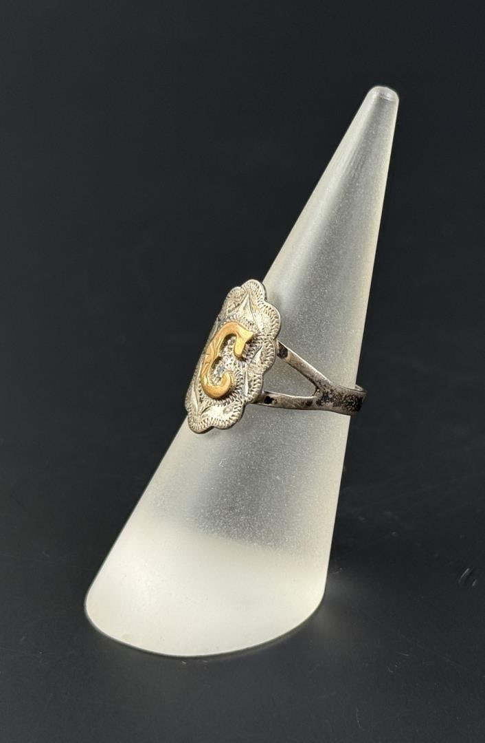 Sterling Silver Cowboy Cowgirl Initial Ring: Size 7. 3.19 grams.