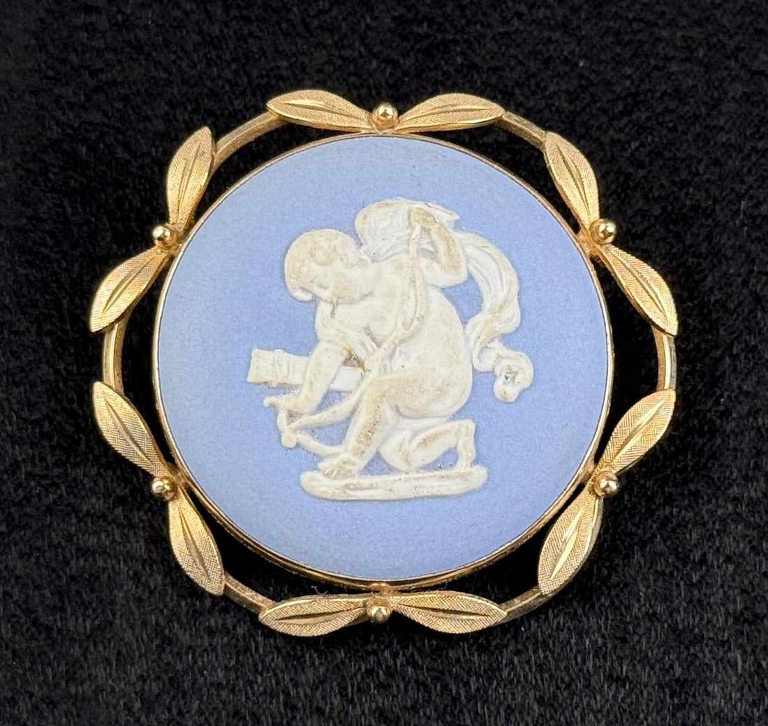 Wedgewood Blue Jasperware Cameo Brooch: 1 7/8" by 1 7/8".