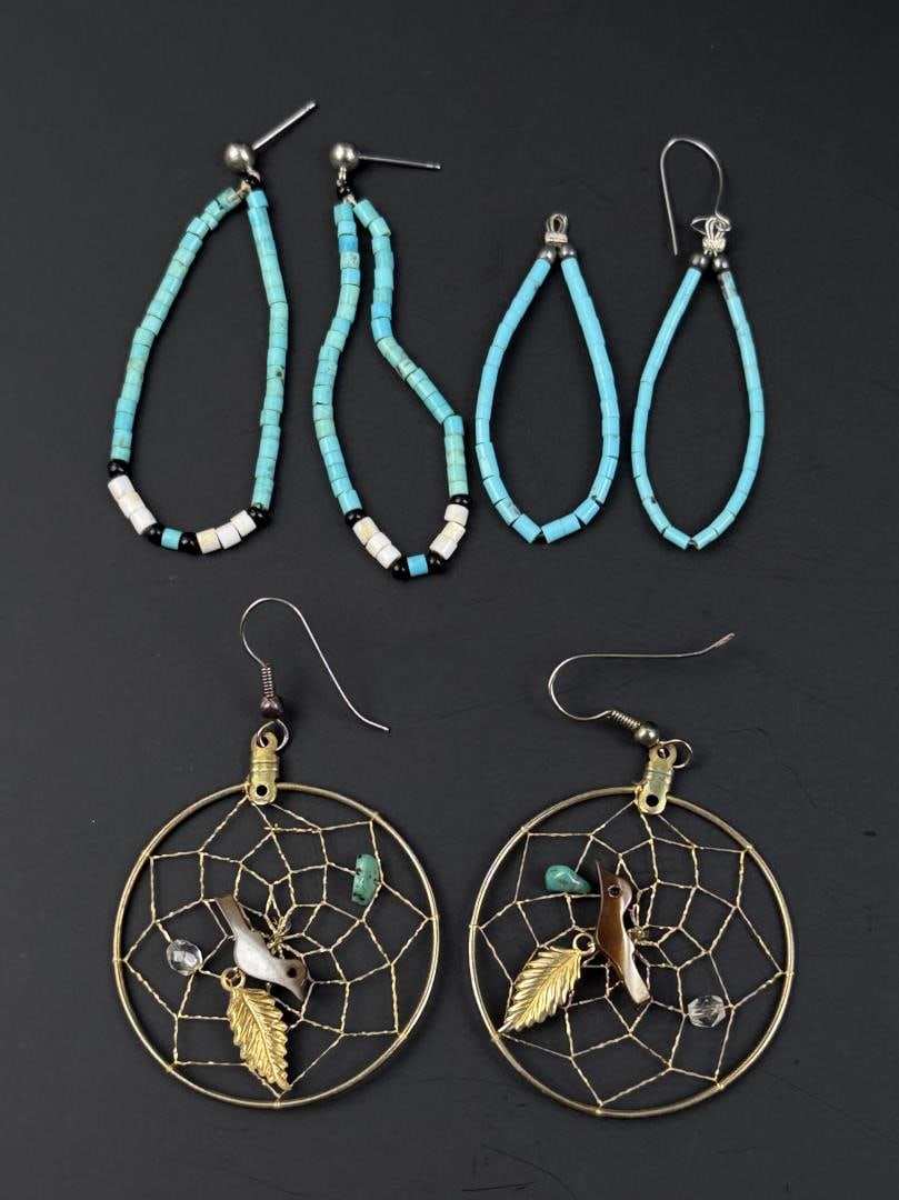 Zuni Rolled Turquoise Dream Catcher Earrings: Nice grouping.