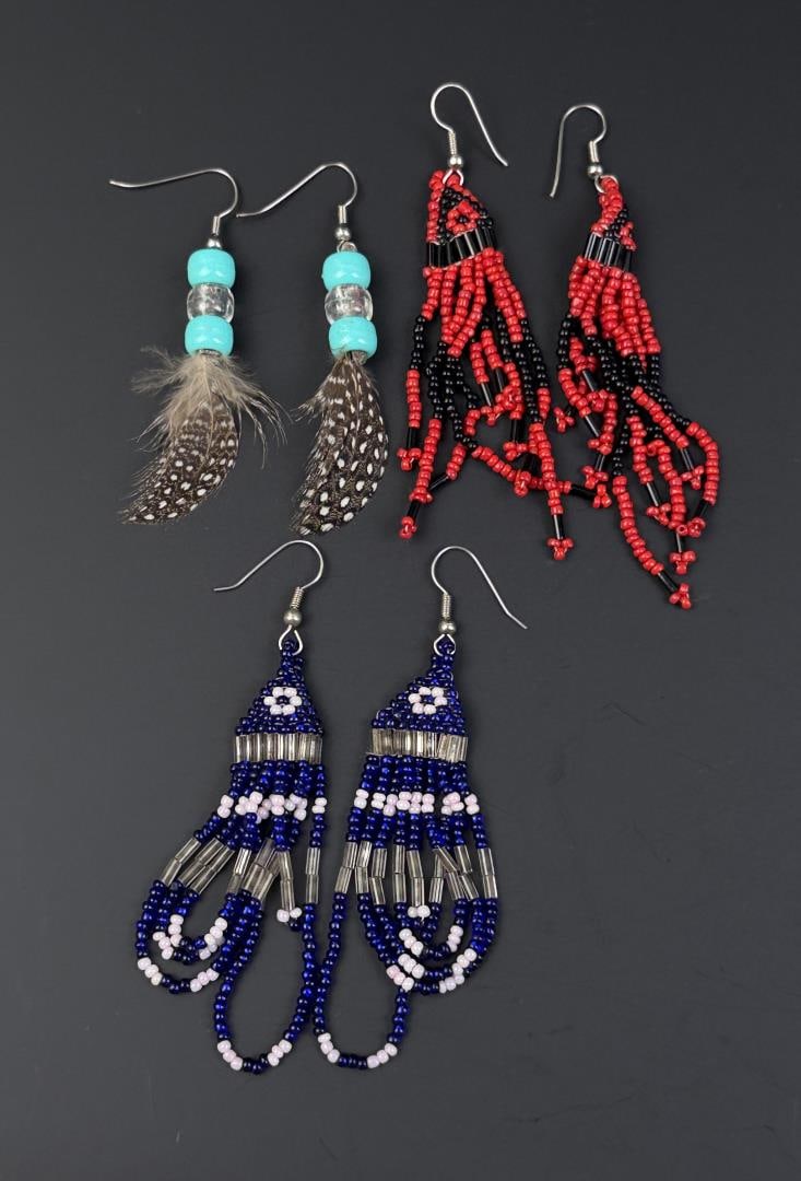 Native American Indian Beaded Feather Earrings: Nice grouping.