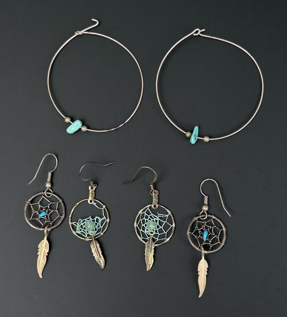 Collection of Navajo Sterling Silver Earrings: Nice grouping. 7.91 grams total.