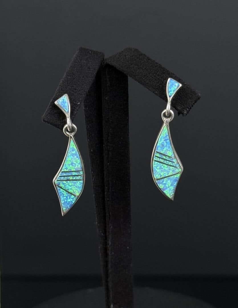 Earl Plummer Navajo Sterling Blue Opal Earrings (1 of 4)