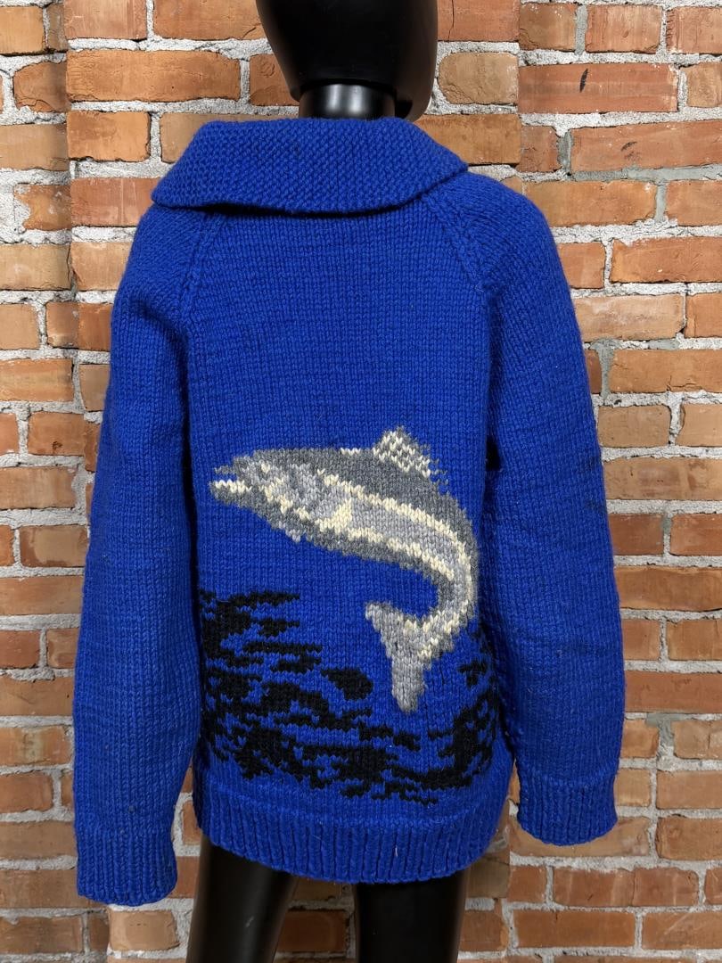 Vintage Cowichan Indian Zip Up Sweater Fishing (1 of 5)