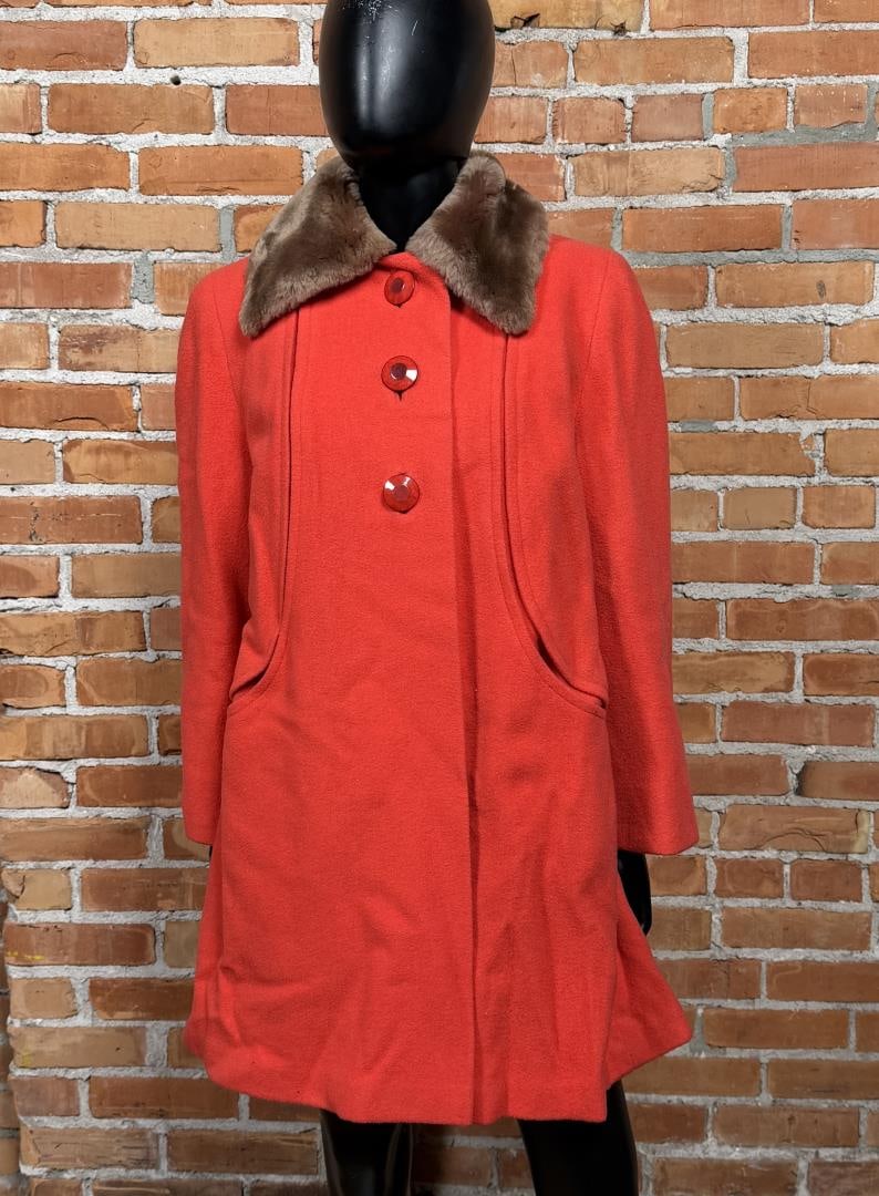 Vintage Ricemor Shearling Collar Wool Jacket: Shoulder to shoulder 15", armpit to armpit 20", length 34"