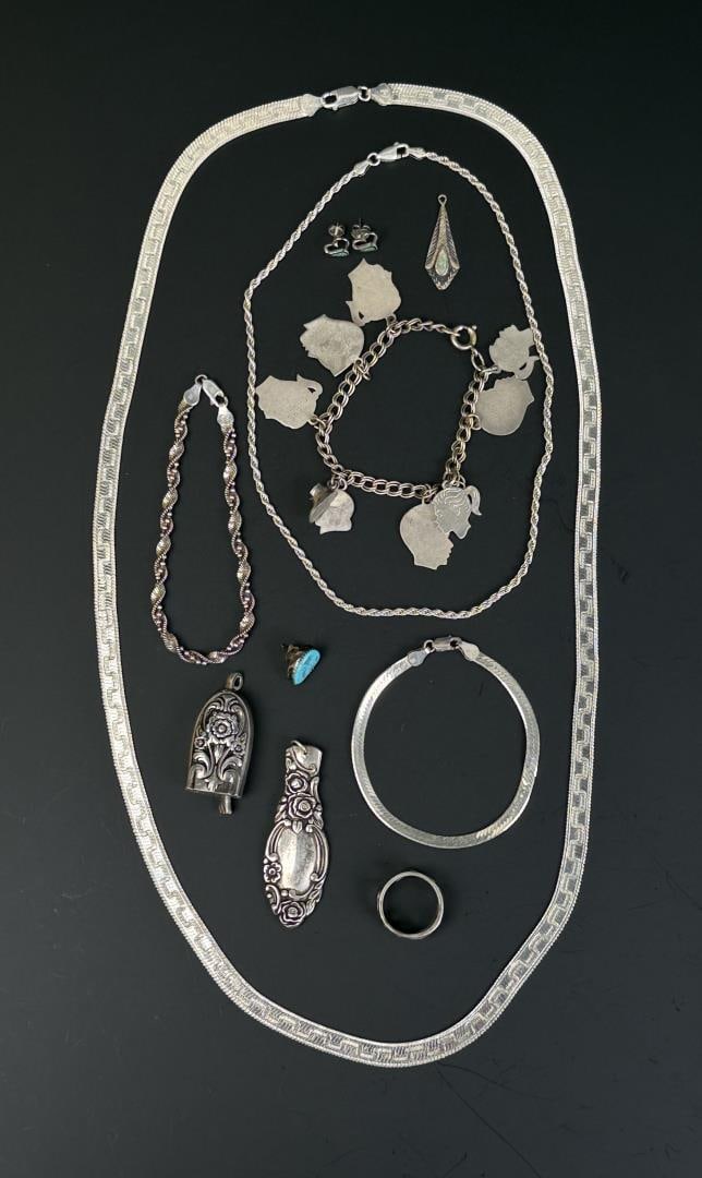 Collection of Sterling Silver Jewelry Findings: 115 grams total weight.