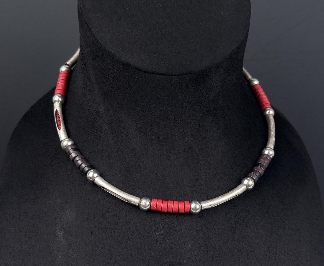 Sterling Silver Leather Rope Chain Necklace: Measures 8 3/4" long. 23 grams.