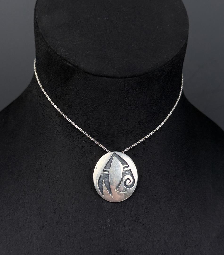 Signed Hopi Sterling Silver Necklace: Measures 12 4/5" long. 9.19 grams.