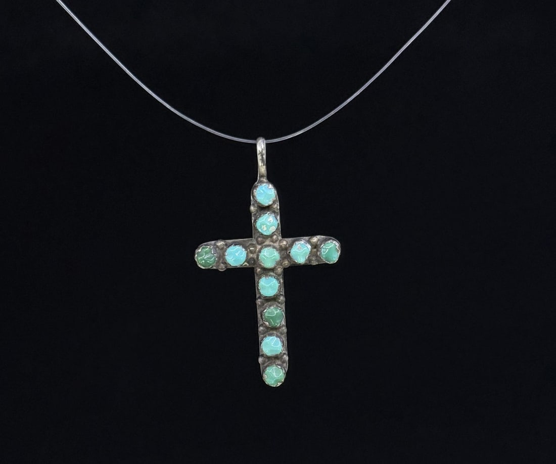 Zuni Sterling Silver Turquoise Cross Pendant: 1 1/2" long. 2.76 grams.