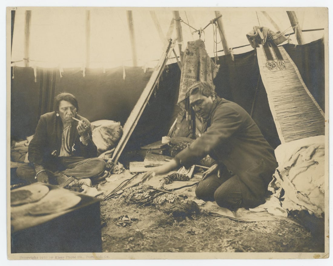 Kiser Glacier Park Montana Medicine Man Photo: Title is Medicine Man, making medicine. Photographer is Fred Kiser. 7 1/2" by 9 1/2"