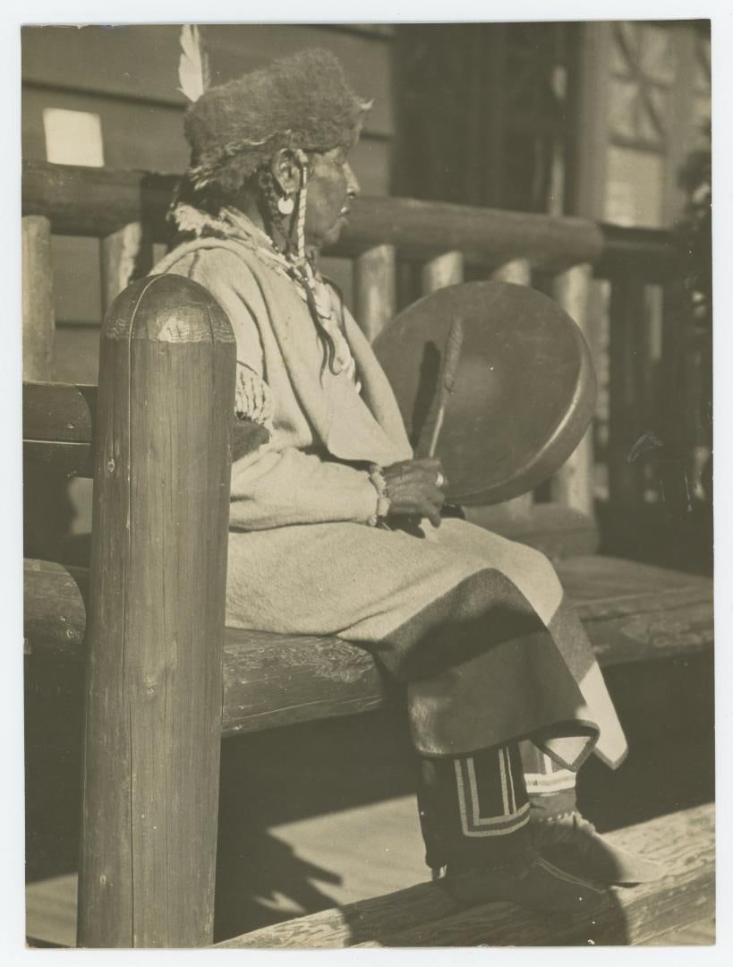 Indian Drummer Belton Chalet Glacier Park Photo: 7 1/4" by 9 1/2".