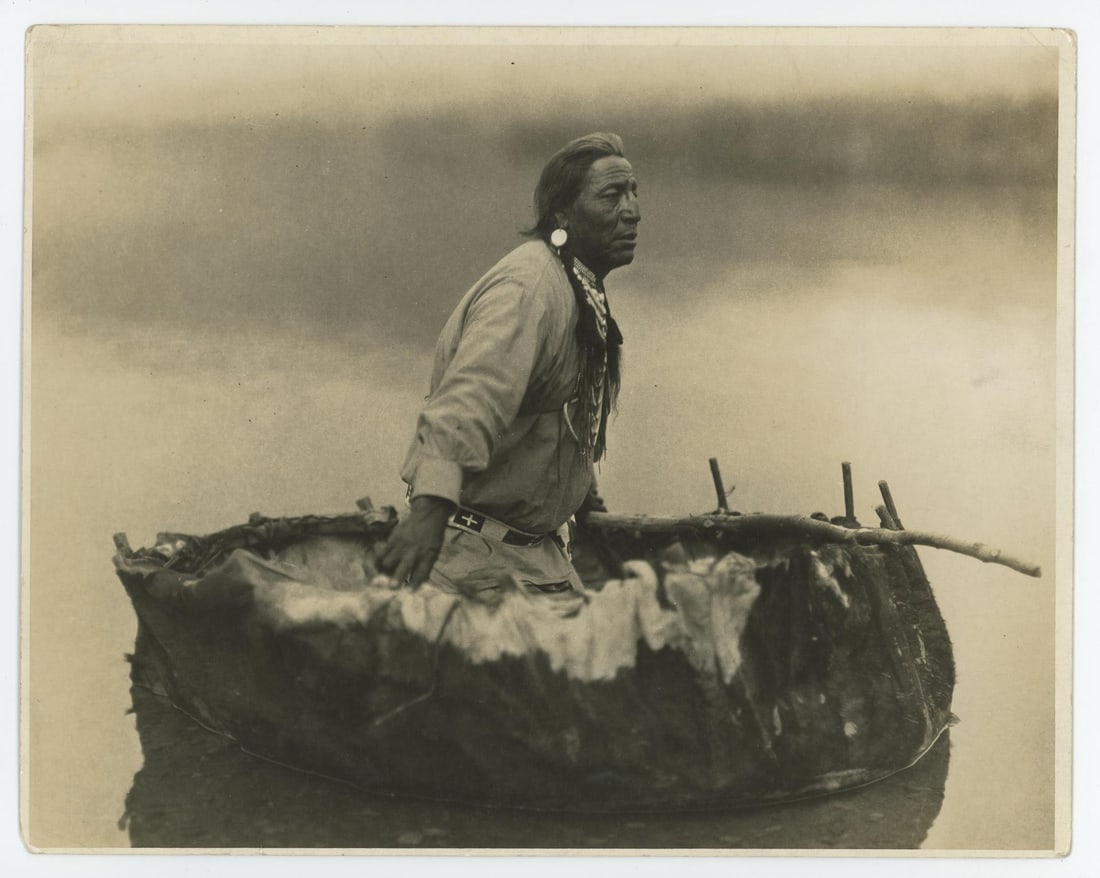 T.J. Hileman Blackfoot Indian Buffalo Boat Montana: Signed on the back Helen Fitzgerald. Photographer is Hileman of Glacier National Park Montana. 8" by 10".