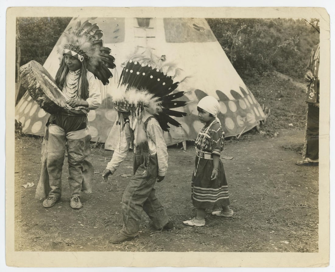 Richard Bull Plume Blackfoot Indian Montana Photo: Richard Bull Plume, Soaring High, Bull Child, and Ramona Groff. Signed by Helen Fitzgerald. 8" by 10".