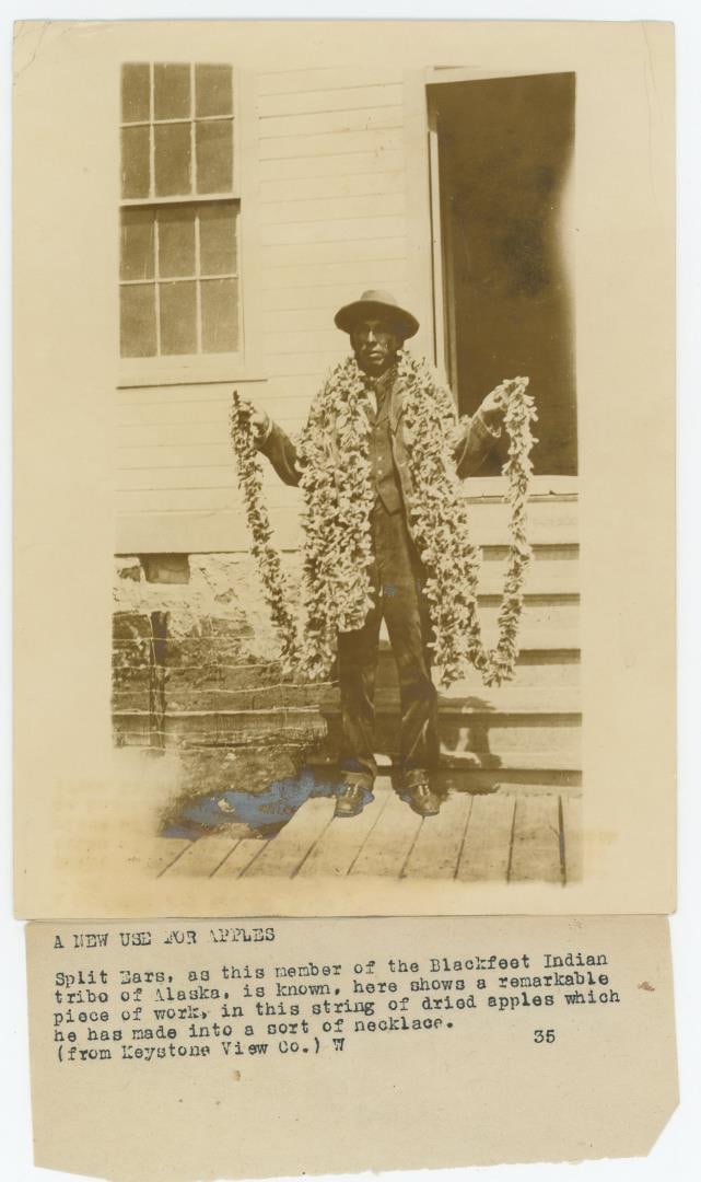 Split Ears Blackfoot Indian Montana Photo: Split ears is wearing a necklace of over 3000 Gopher Tails. Photo is 6" by 8"