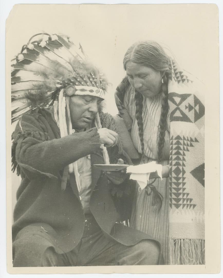 Chief Bull Calf Glacier Park Montana Indian Photo: Bull Calf and Wife. 8" by 10".