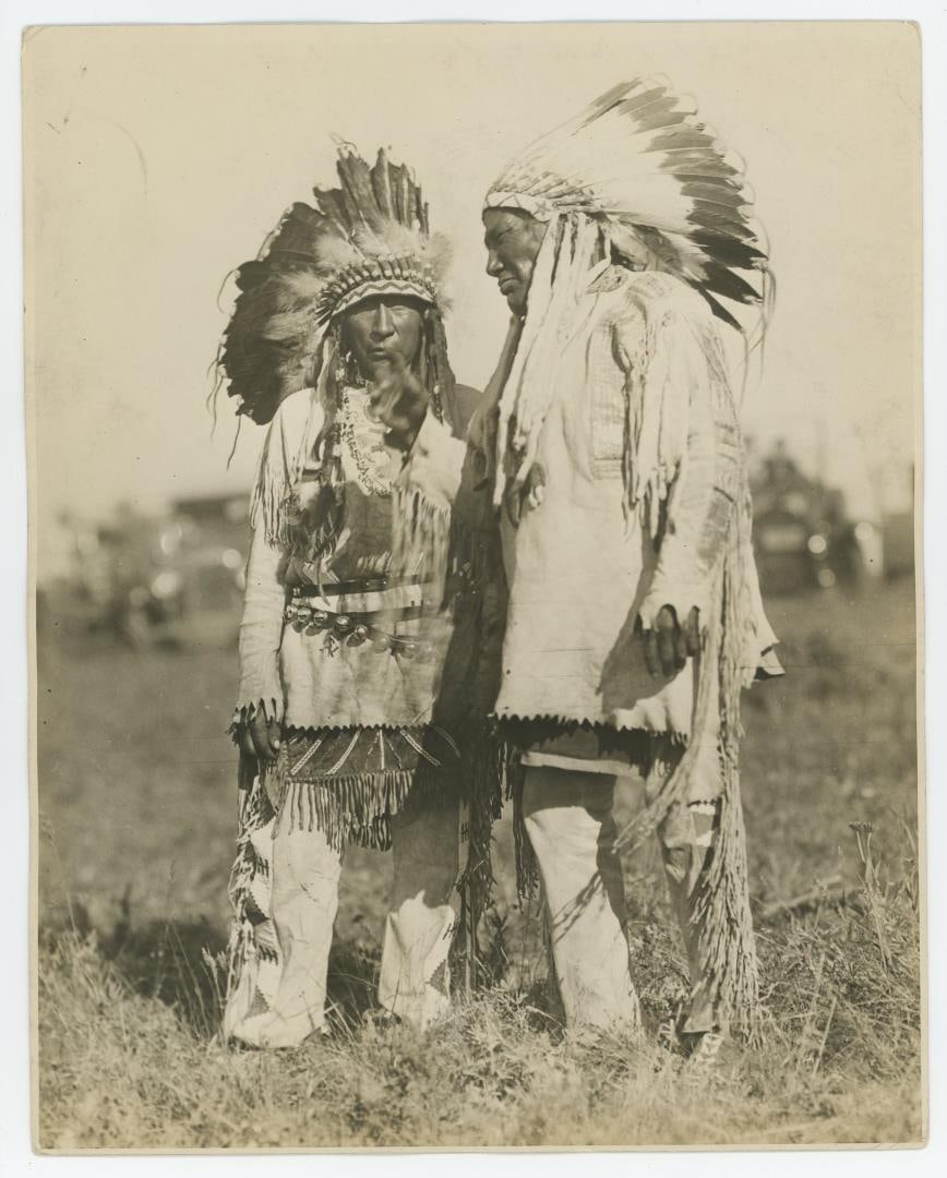 Bird Rattler Montana Blackfoot Indian Photo: Bird Rattler and Eagle Calf. Photographer is TJ Hileman. 8" by 10"