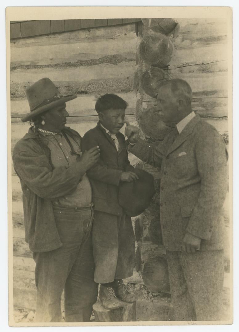 Heavy Breast Montana Blackfoot Indian Photo: Chief Owen Heavy Breast and Dr L. Webster Fox. Photographer is TJ Hileman. 7" by 10"