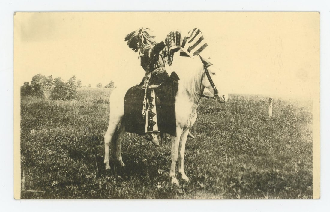 Reverend Red Fox James Blackfoot Indian Photo: 3 1/2" by 5 1/2" Rev. Red Fox James, also known as Red Fox Skiuhushu, was a Native American, presumed to be from the Blackfoot Tribe of Montana. He is best known for riding over 4,000 miles on horseba