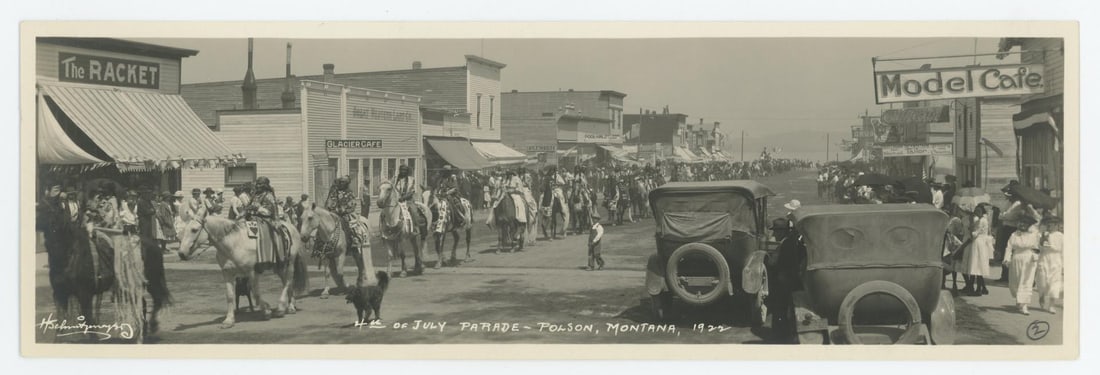 Herman Schnitzmeyer Polson Montana Indian Photo: 4th of July Parade, Polson Montana 1922. 3 1/2" by 10 1/2".