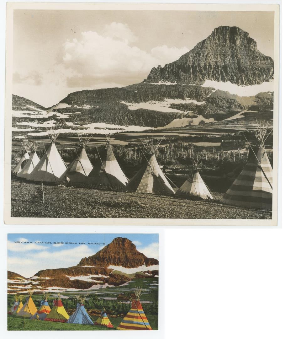 Indian Tipis Logan Pass Glacier Park Photo: Photographer is George A. Grant. 8 1/4" by 10 1/4".
