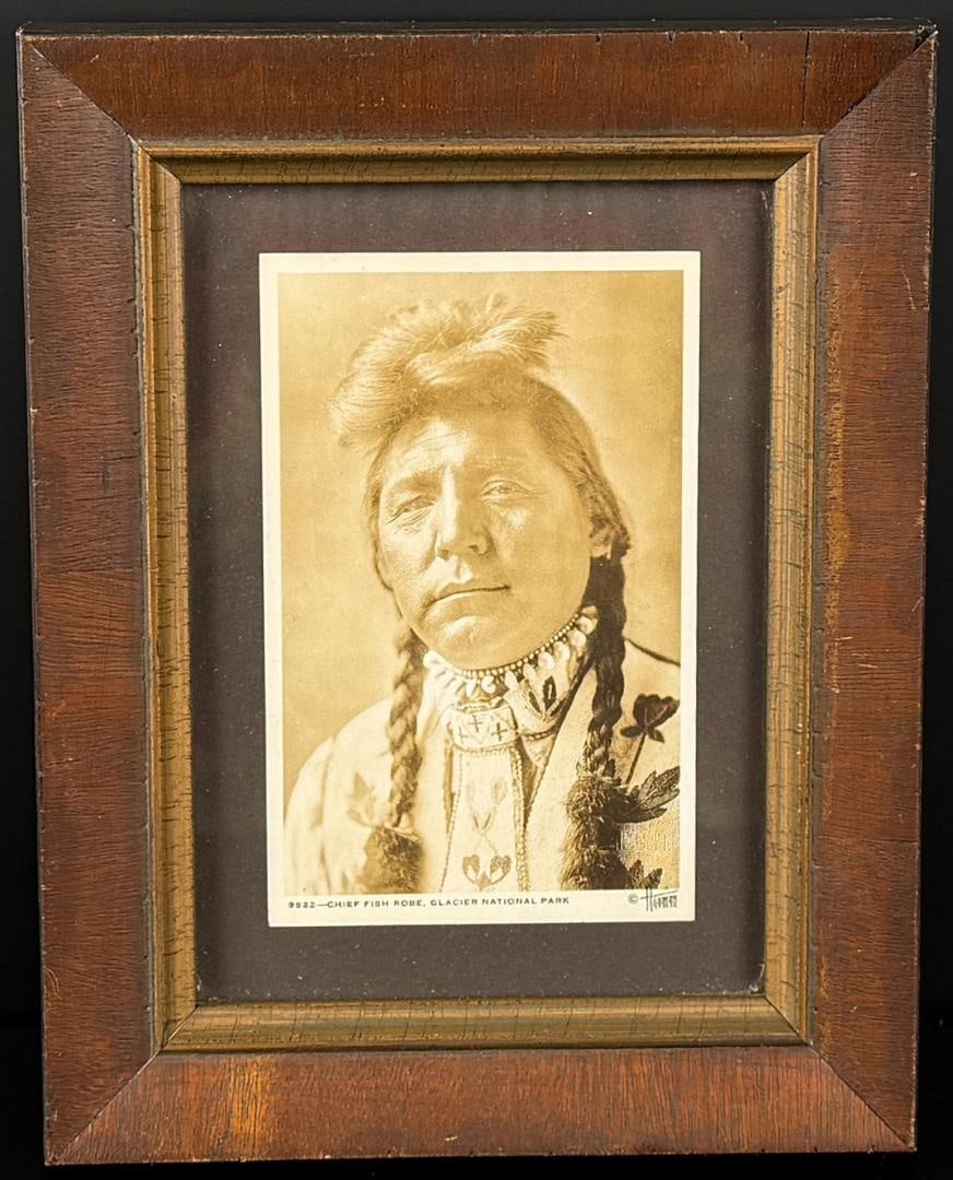 Chief Fish Robe Glacier Park Montana Postcard: 7" by 9" framed.