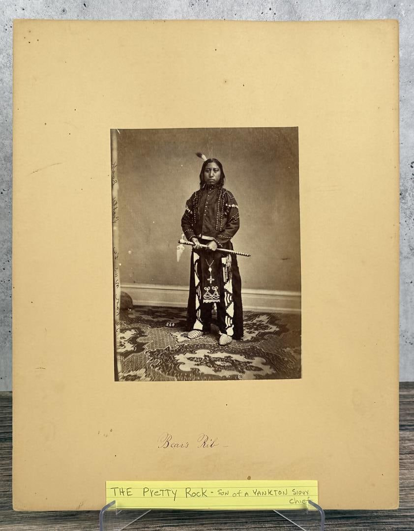 Antonio Zeno Shindler Pretty Rock Indian Photo: Taken in 1867 during a visit to Washington DC, during the signing of the Medicine Lodge Treaty. Photo Subject is Inyan Washte or In-Yan-Was-Te or To-Kan-Was-Te (Pretty Rock), Called Felix Brunot. 11" 
