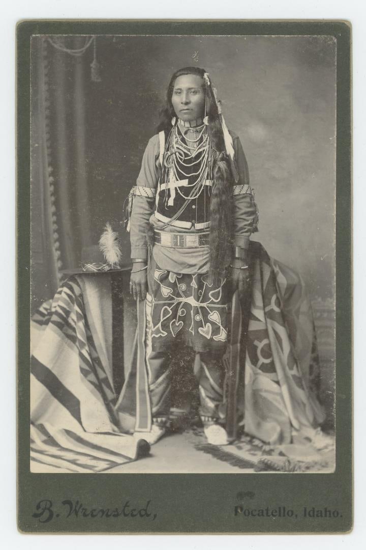 Wrenstead Idaho Nez Perce Indian Cabinet Photo: Photographer is Benedicte Wrensted of Pocatello Idaho. 4 1/4" by 6 1/2". Benedicte Marie Wrensted (February 10, 1859 ? January 19, 1949) was a notable Danish-American photographer, who emigrated to th