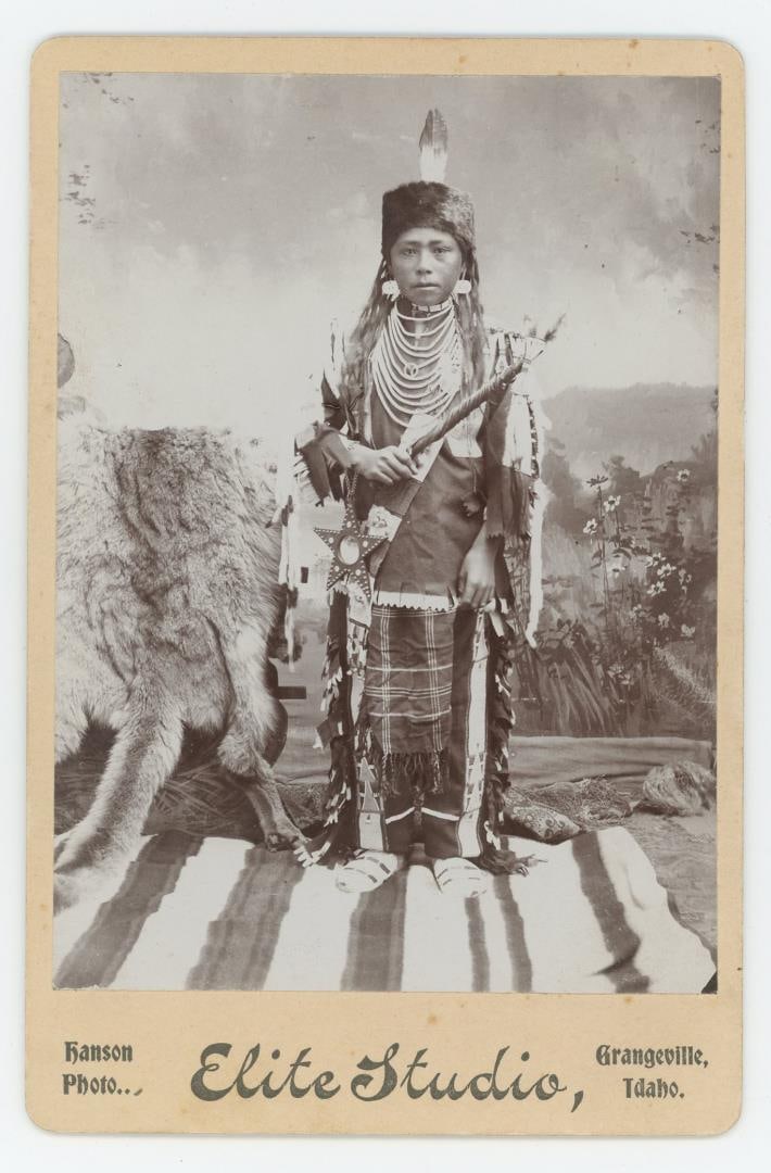 Nez Perce Indian Child Idaho Cabinet Photo: Elite Studio Grangeville Idaho. Outstanding image. 4 1/4" by 6 1/2". Provenance: The Larry Ness Collection of Native American Photography