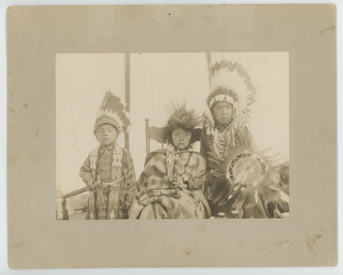 Nez Perce Indian Children Oregon Cabinet Photo: 8" by 10". Photograph by Walter Bowman. Provenance: The Larry Ness Collection of Native American Photography