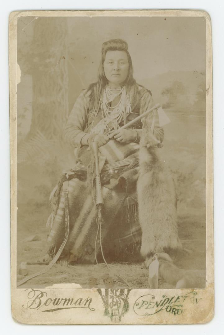 Eagle Shirt Nez Perce Indian Cabinet Photo: Photographer is Bowman of Portland Oregon. 4 1/4" by 6 1/2". Provenance: The Larry Ness Collection of Native American Photography