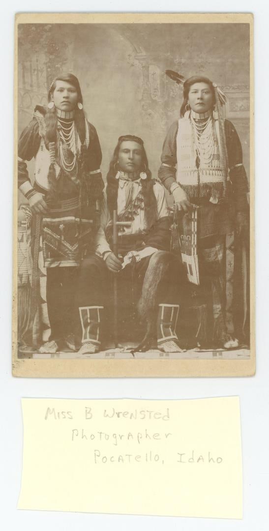 Wrenstead Idaho Nez Perce Indian Cabinet Photo: Photographer is Benedicte Wrensted of Pocatello Idaho. 4" by 6". Benedicte Marie Wrensted (February 10, 1859 ? January 19, 1949) was a notable Danish-American photographer, who emigrated to the United