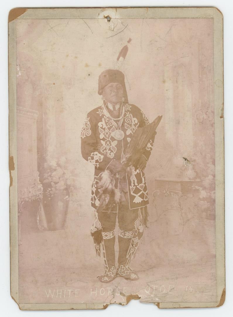 Chief White Horse Otoe Indian Cabinet Photo: Croft Photographer, Oklahoma Territory. 4 1/4" by 6". Provenance: The Larry Ness Collection of Native American Photography