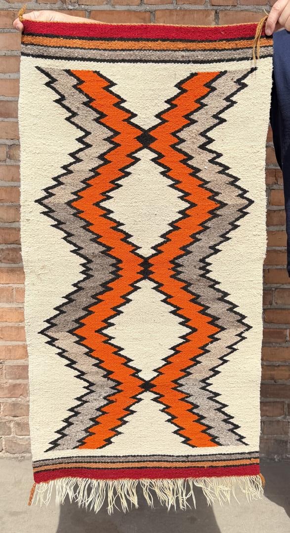 Navajo Indian Saddle Blanket Gallup Throw Rug: 19 1/2" by 38 1/2".