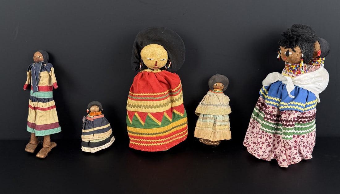 Florida Seminole Indian Palmetto Dolls: One is Miccosukee made by Annie Jim. 9 1/2" tall.