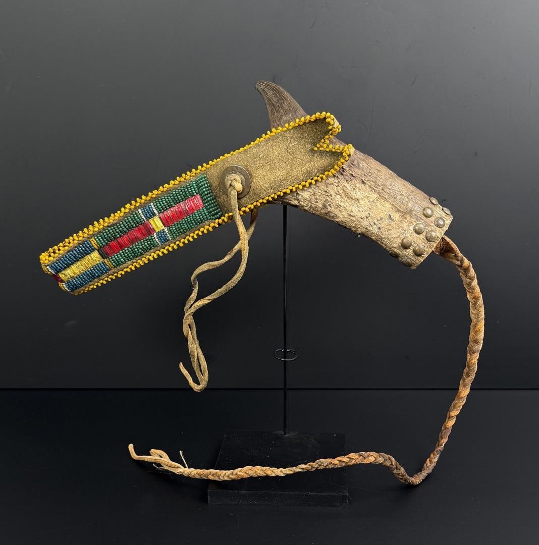 Santee Sioux Indian Antelope Horn Quirt: 32 1/4" long overall. First Quarter of the 20th Century.