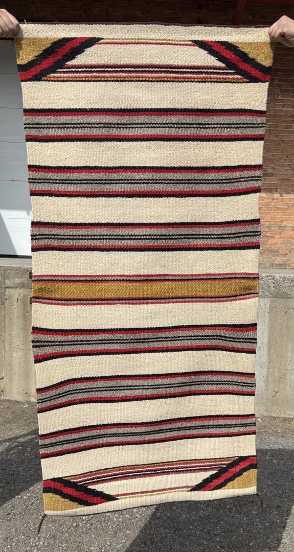 Navajo Indian Saddle Blanket Banded Rug: 29" by 60".