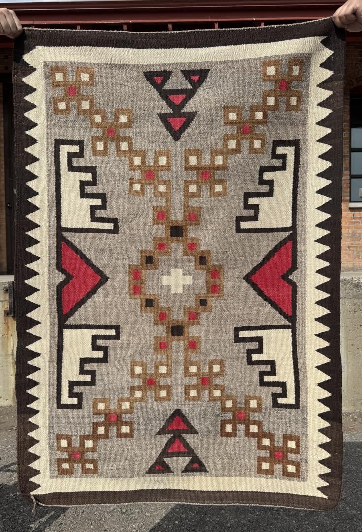 Klagetoh Navajo Indian Rug: 40" by 58". A/B side fade. Provenance: Pete Lewis, Allenspark Colorado.