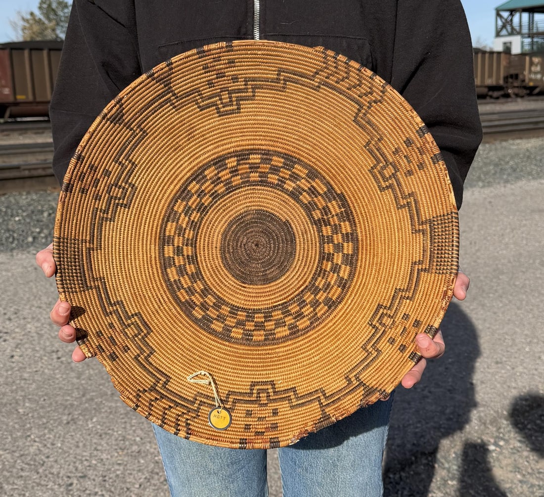 Apache Native American Indian Basket: 16" diameter, 2 1/2" tall.