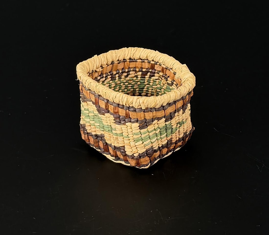 Makah Northwest Coast Indian Basket: 5 1/4" by 2 1/4" by 1 7/8".