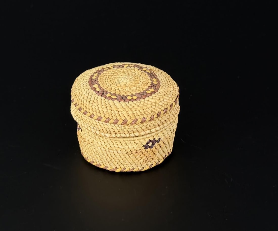 Makah Northwest Coast Indian Basket: 5 1/2" by 2 1/4" by 1 7/8".