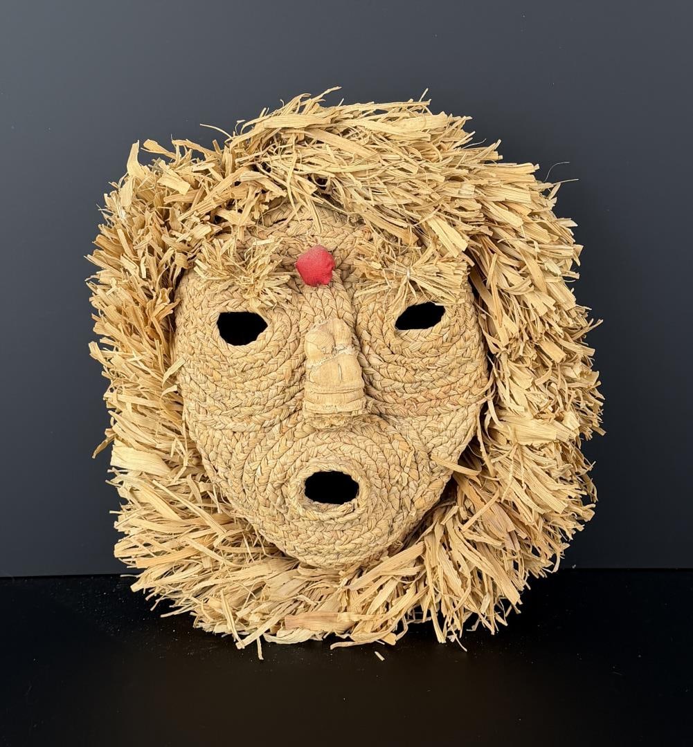 Iroquois Native American Indian Corn Husk Mask: 12 7/8" by 11 1/2" by 4 1/4".