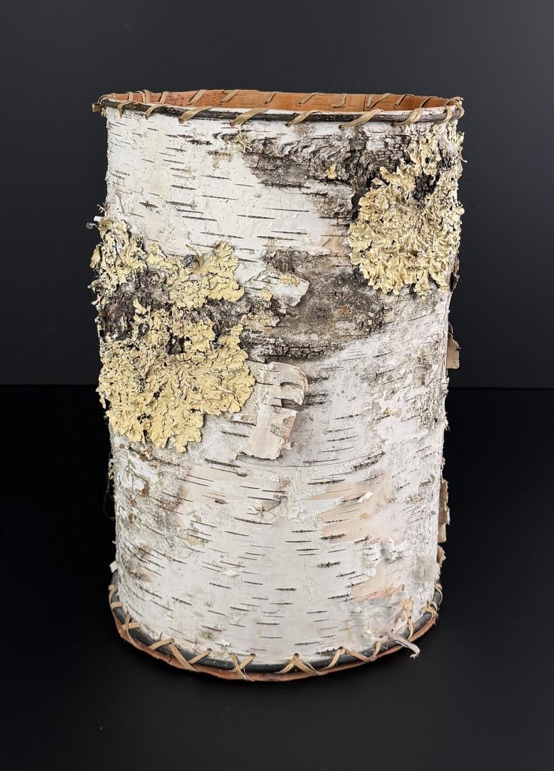 Alaskan Inuit Birch Bark Basket: 14" tall, 9 1/2" diameter.