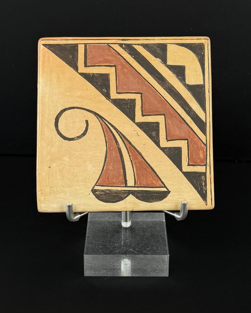 Sadie Adams Hopi Pottery Tile: Tile has been broken and glued as shown. 4 1/8" by 4 1/8".