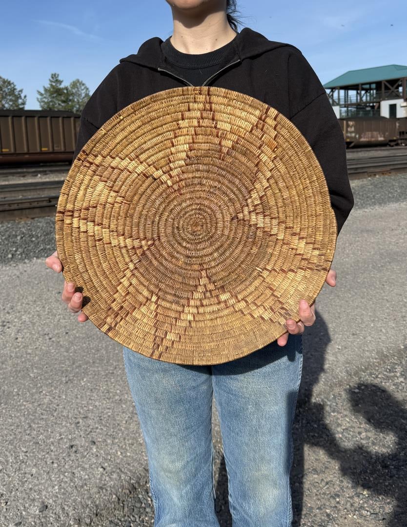 Mescalero Apache Native American Indian Basket: 17" diameter, 3 1/2" tall.
