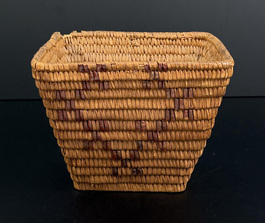 Salish Thompson River Indian Basket: 7 1/4" by 6 1/2" by 5 1/2"
