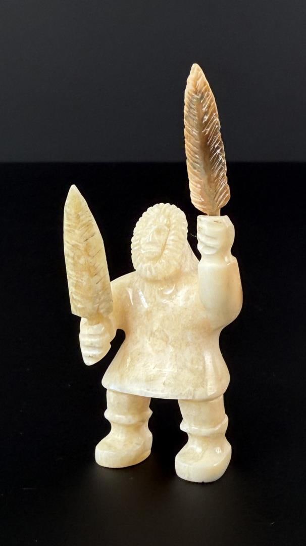 Isaac Koyuk Alaskan Inuit Eskimo Ivory Carving: 2 5/8" by 1 1/8" by 1". Native made prior to 1972. This item cannot be shipped to Oregon, California, Hawaii, New York, New Jersey, Internationally, or any other state that prohibits.