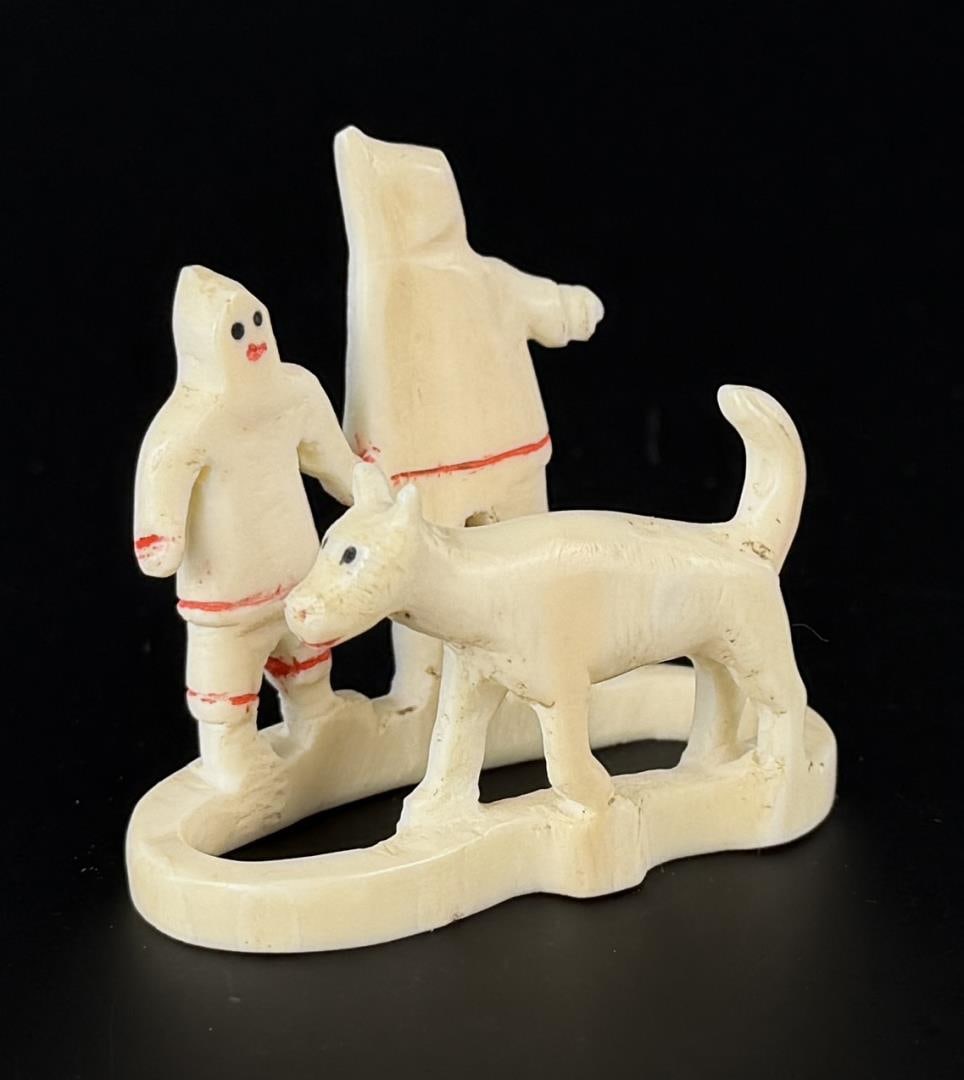 Alaskan Inuit Eskimo Carved Ivory Family: 2 1/8" by 1 7/8" by 1 1/4". Native made prior to 1972. This item cannot be shipped to Oregon, California, Hawaii, New York, New Jersey, Internationally, or any other state that prohibits.