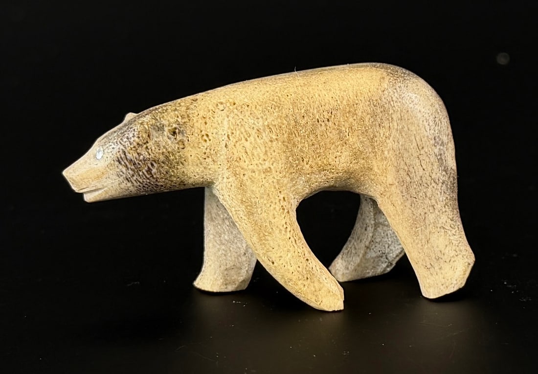 Alaskan Inuit Eskimo Carved Polar Bear: 2 1/4" by 1 1/4" by 3/4".