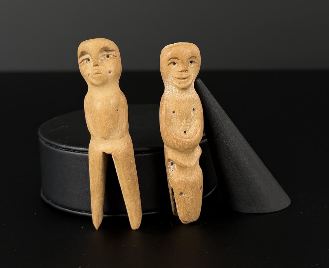Rose Eutuk Alaskan Inuit Wood Carved Figures: Largest is 3" tall.