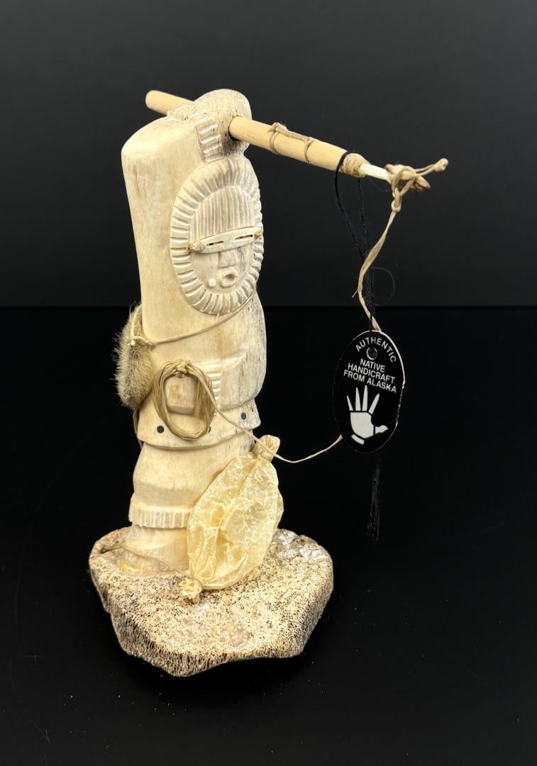 Roy Sockpick Alaskan Inuit Eskimo Carved Hunter: 8 1/8" by 6 1/2" by 4".
