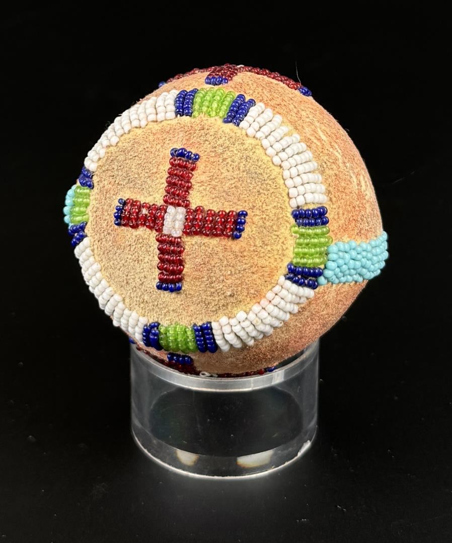 Sioux Native American Indian Game Ball: Gorgeous early beaded game ball. First quarter of the 20th Century. 2 1/2" diameter.